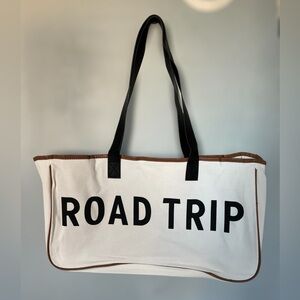 Road Trip White Cotton Canvas Bag 19x12x5 inch